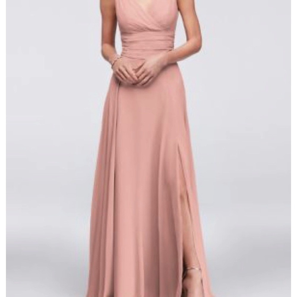 David's Bridal women 12 blush pink chiffon bridesmaid dress NWT formal gown prom